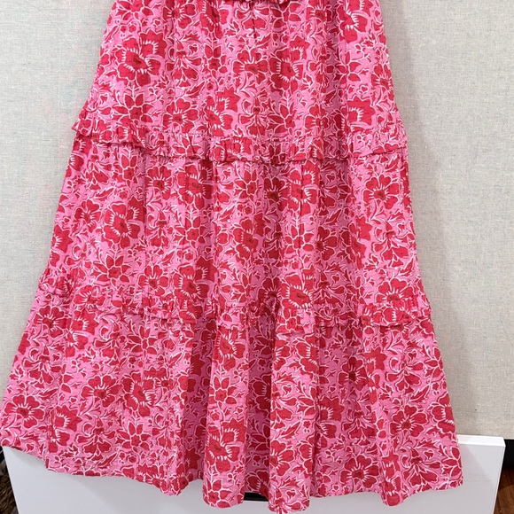 J. Crew Tiered Midi Dress Cotton Poplin Pink Red 12P - Picture 5 of 10